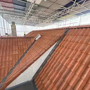 the roof of a building that has a large amount of tile on it